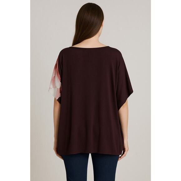 Chico’s S/M Sheer Floral Blouse Burgundy Pink Oversized Poncho Top Flowy - Picture 2 of 11